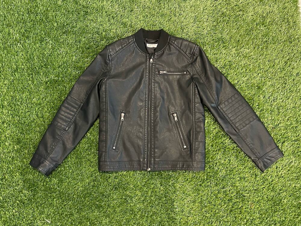 HM Boys Black Faux Leather Moto Biker Bomber Jacket Kids Size US 9-10Y EUR 140
